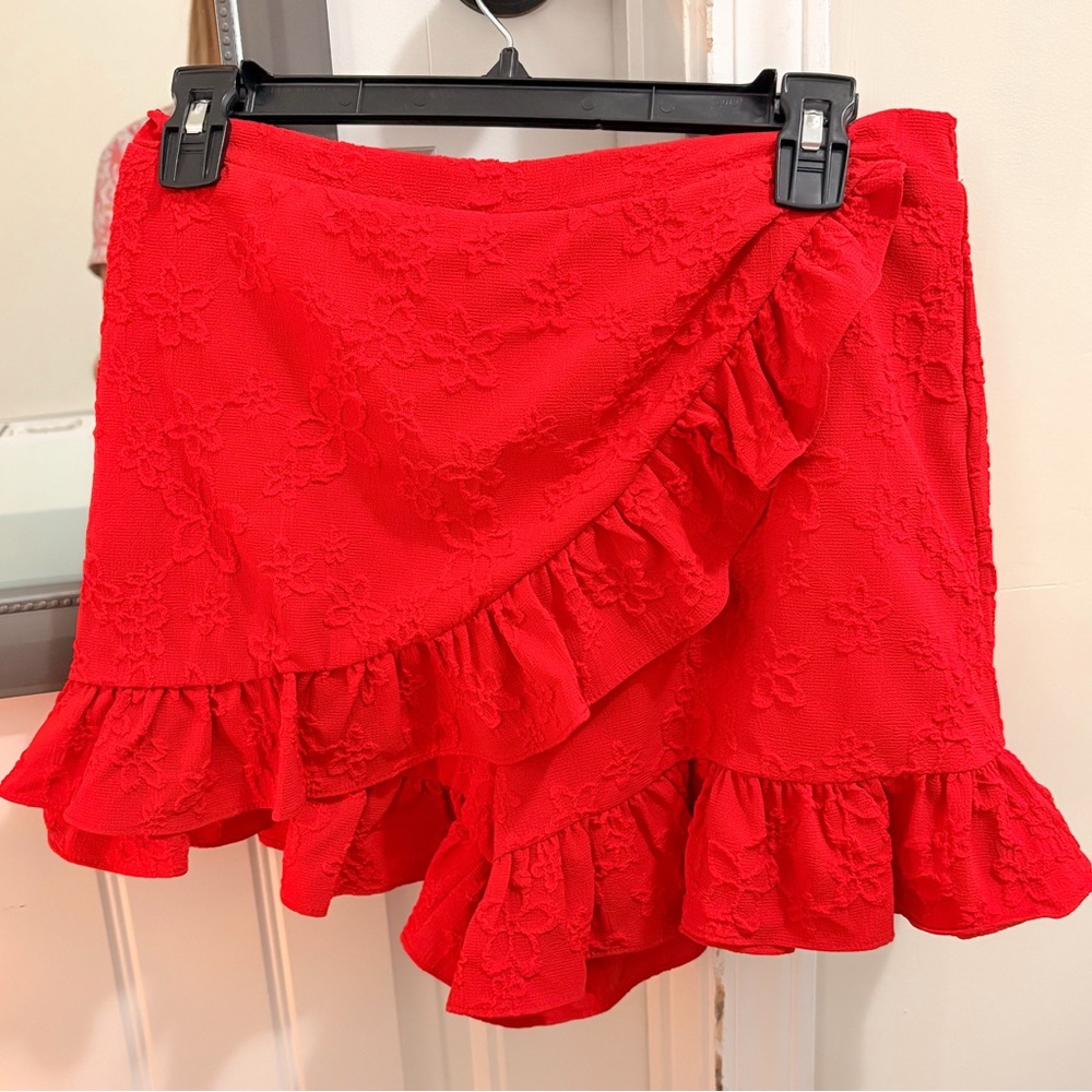 Red Ruffled Floral Skort